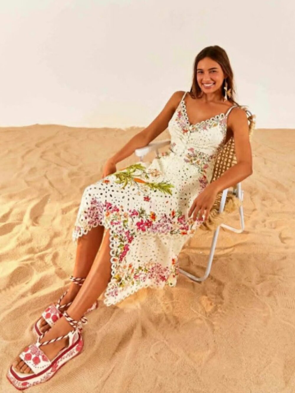 Farm Rio Delicate Forest Scarves Eyelet Midi Dress NWT - Size Large